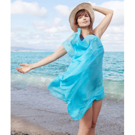 Fular seda Turquesa. Pareo Chal. 110x180cm.