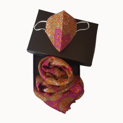 Silk mask and scarf set.